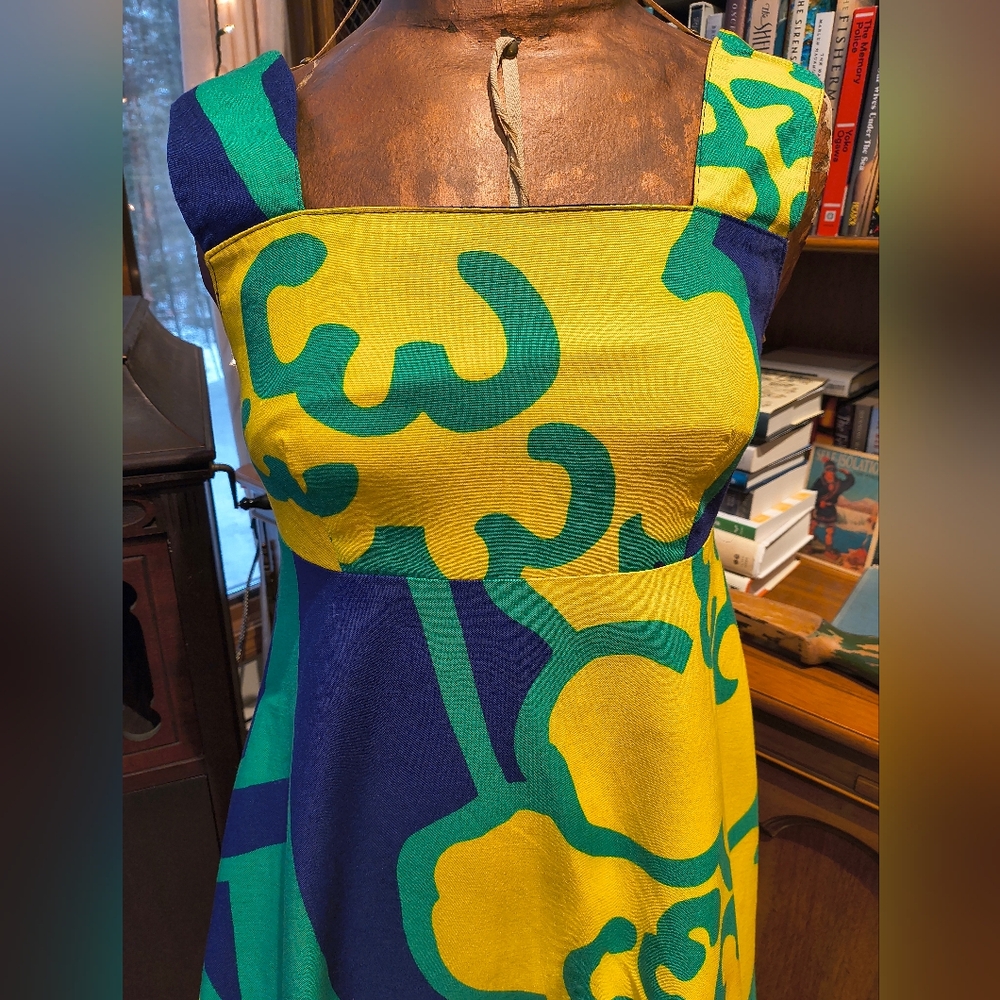 Vintage 1970s Merry Finn Floral Maxi Dress in Blue, Green, and Yellow - Picture 2 of 9